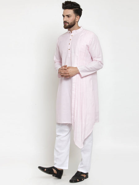 Designer Pink Kurta With Aligarh Pajama Set in Linen For Men by Treemooda