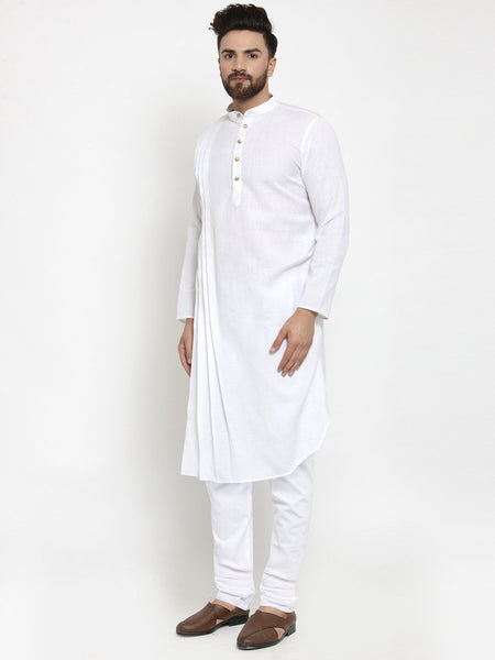 Designer White Linen Kurta With Churidar Pajama For Men By Treemoda