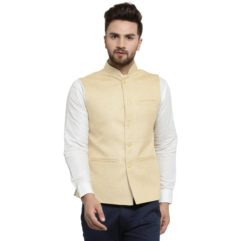 Treemoda Cream Nehru jacket For Men Stylish Latest Design Suitable for Ethnic Wear/Wedding Wear/ Formal Wear/Casual Wear