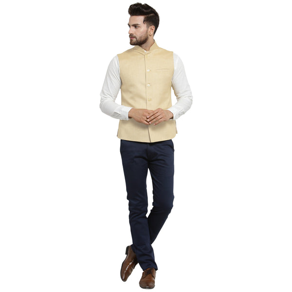 Treemoda Cream Nehru jacket For Men Stylish Latest Design Suitable for Ethnic Wear/Wedding Wear/ Formal Wear/Casual Wear