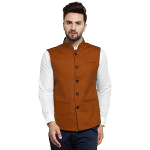 Treemoda Brown Nehru jacket For Men Stylish Latest Design Suitable for Ethnic Wear/Wedding Wear/ Formal Wear/Casual Wear