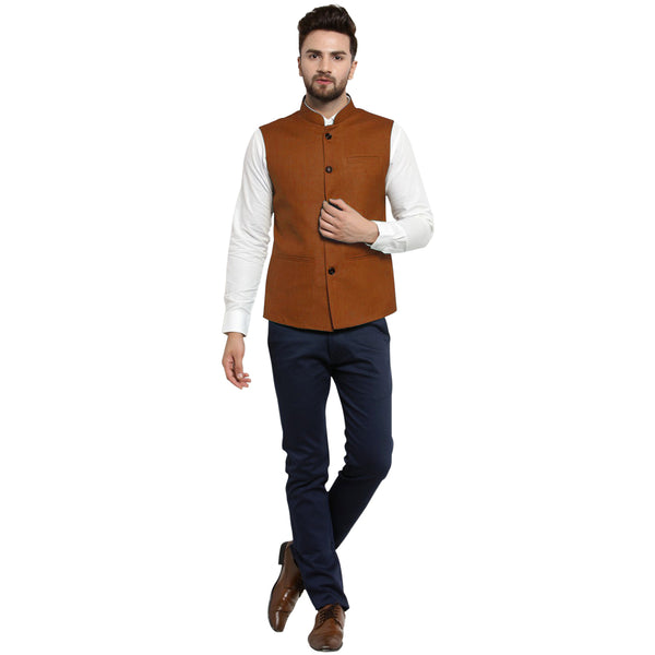 Treemoda Brown Nehru jacket For Men Stylish Latest Design Suitable for Ethnic Wear/Wedding Wear/ Formal Wear/Casual Wear