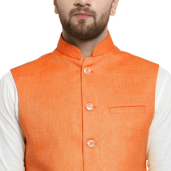 Treemoda Orange Tango Nehru jacket For Men Stylish Latest Design Suitable for Ethnic Wear/Wedding Wear/ Formal Wear/Casual Wear