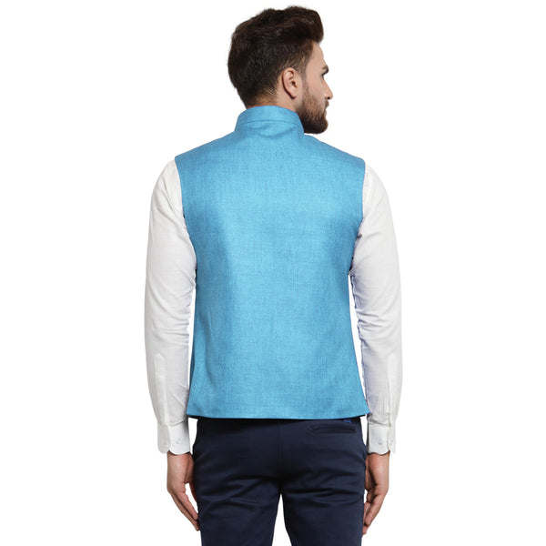 Treemoda Sky Blue Nehru jacket For Men Stylish Latest Design Suitable for Ethnic Wear/Wedding Wear/ Formal Wear/Casual Wear