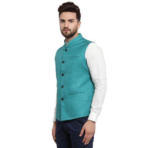 Treemoda Sea Green Nehru jacket For Men Stylish Latest Design Suitable for Ethnic Wear/Wedding Wear/ Formal Wear/Casual Wear