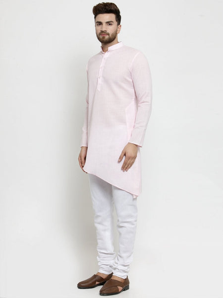 Designer Pink Linen Kurta With Chudidar Pajama For Men By Treemoda