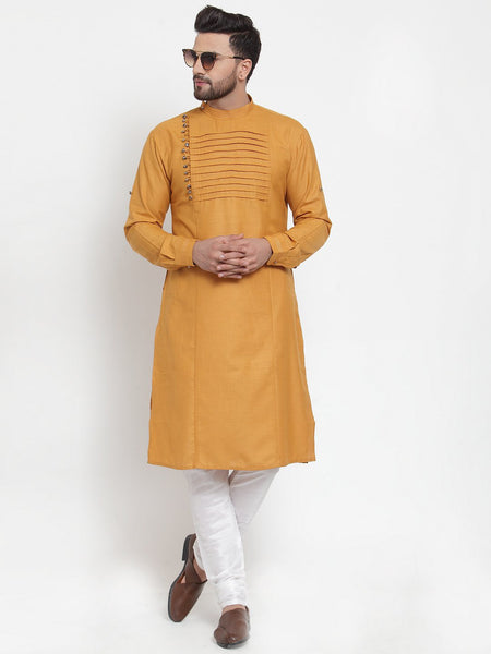 Designer Mustard Yellow Kurta Pajama Churidar Set For Men By Treemoda