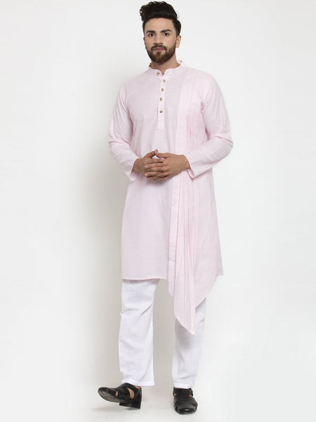 Designer Pink Kurta With Aligarh Pajama Set in Linen For Men by Treemooda