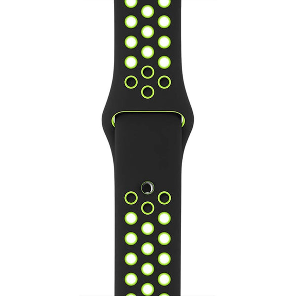 Silicone Sports Watch Strap for Apple Watch Series 5/4/3/2/1 (Black & Green Air Hole)