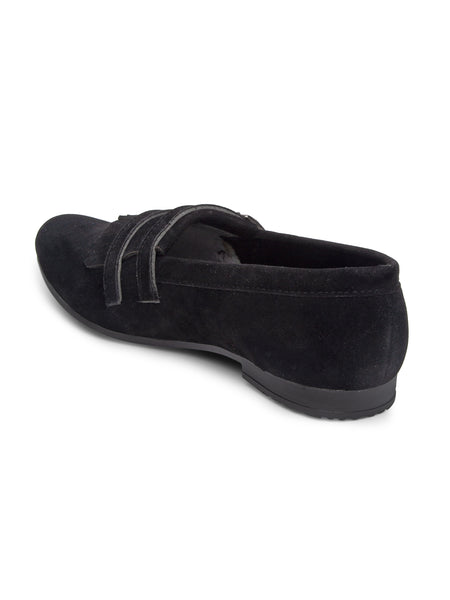 Treemoda Black Suede Double Strap Monk Shoes For Men