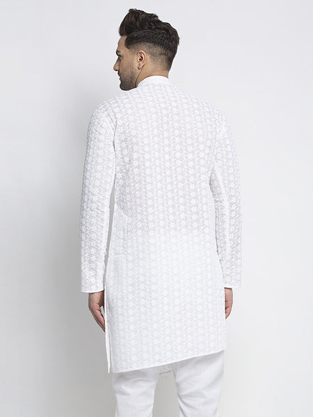 Designer Cotton Chikankari White Kurta For Men By Treemoda