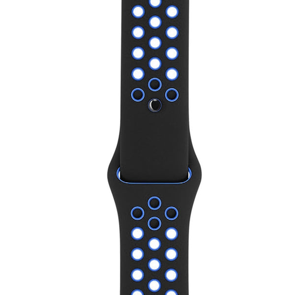 iWatch Soft Silicone Strap Compatible with Apple Watch (Black & Blue Air Hole)
