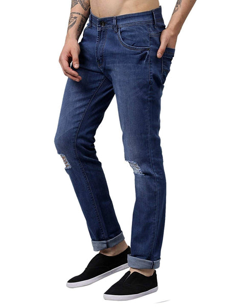 Men Blue Slim Fit Mid-Rise Slash Knee Stretchable Jeans