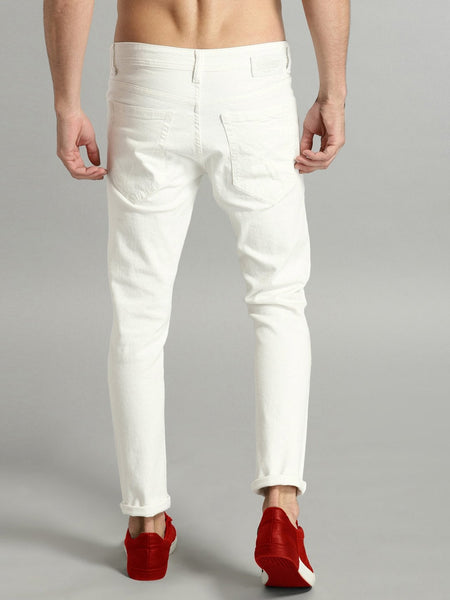 Men Off-White Regular Fit Mid-Rise Slash Knee Stretchable Jeans