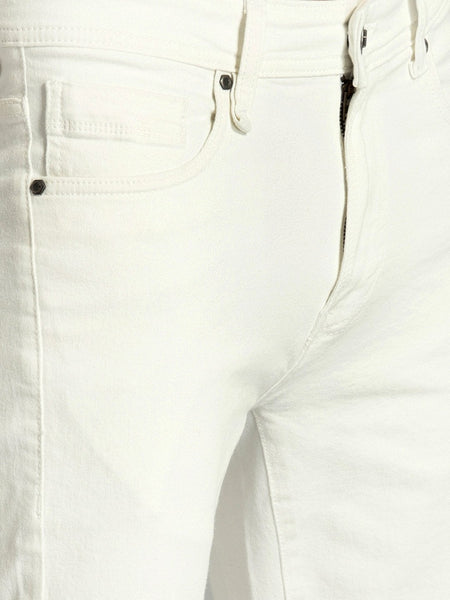 Men Off-White Regular Fit Mid-Rise Slash Knee Stretchable Jeans