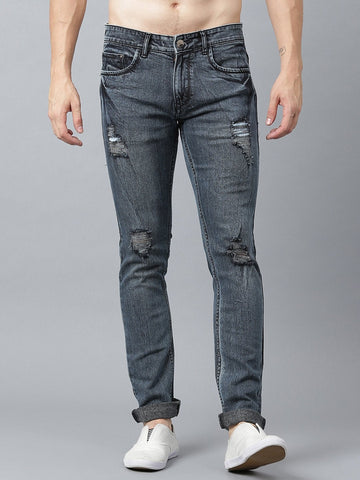 Men Grey & Blue Slim Fit Mid-Rise Mildly Distressed Jeans