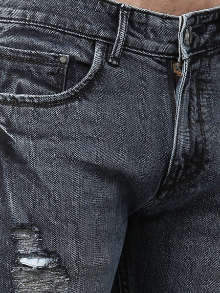 Men Grey & Blue Slim Fit Mid-Rise Mildly Distressed Jeans