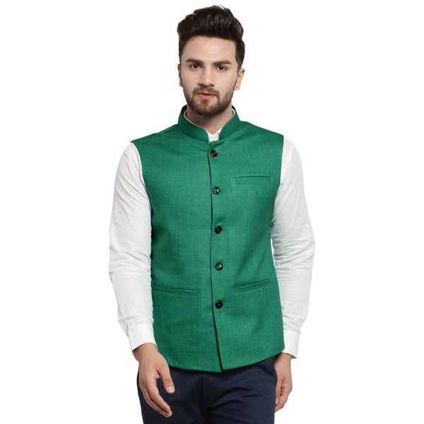 Treemoda Dark Green Nehru jacket For Men Stylish Latest Design Suitable for Ethnic Wear/Wedding Wear/ Formal Wear/Casual Wear