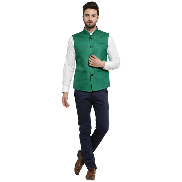 Treemoda Dark Green Nehru jacket For Men Stylish Latest Design Suitable for Ethnic Wear/Wedding Wear/ Formal Wear/Casual Wear