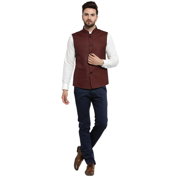 Treemoda Dark Brown Nehru jacket For Men Stylish Latest Design Suitable for Ethnic Wear/Wedding Wear/ Formal Wear/Casual Wear