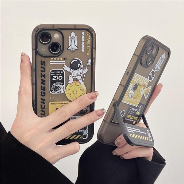 Astronaut Planet TPU Case Creative Invisible Stand Case for iPhone 11,12,13,13Pro,14,14Pro