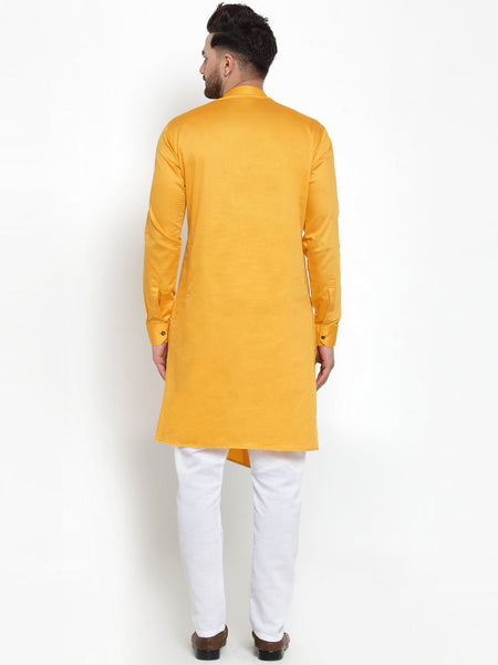 Designer Mustard Yellow Kurta With Churidar Pajama Set