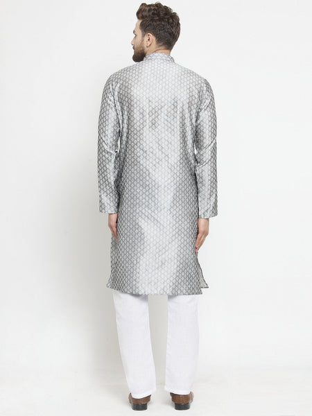 Embellished Brocade Kurta in Grey with Aligarh by Treemoda