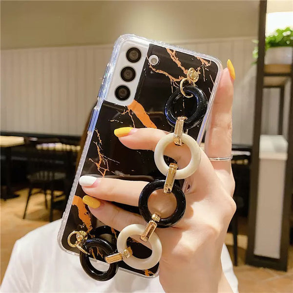 Luxury phone case cover with hand wrist chain bracelet for women