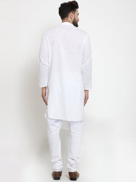 Designer White Linen Kurta With Churidar Pajama For Men By Treemoda