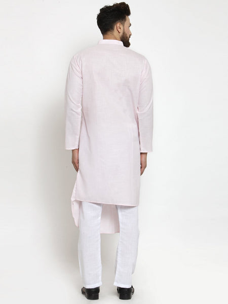 Designer Pink Linen Kurta With Aligarh Pajama For Men By Treemoda