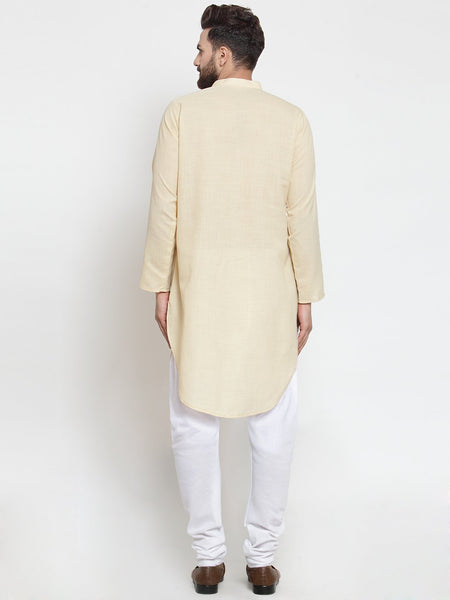 Beige Kurta and Pajama for men | Designer Full Sleeve Linen Kurta and Churidar Pajama Set For Men