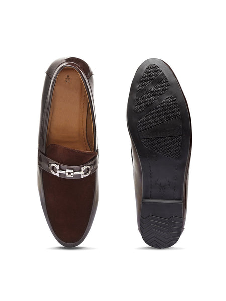 Treemoda Brown Leather Semi Formal Loafers For Men