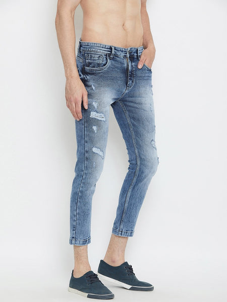 Men Blue Slim Fit Mid-Rise Distressed  Stretchable Jeans