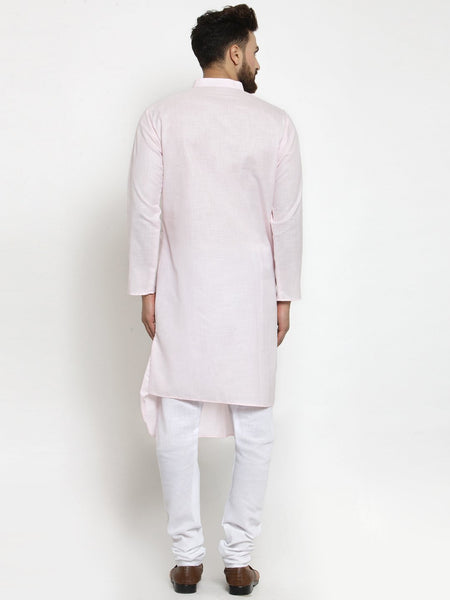 Designer Pink Linen Kurta With Churidar Pajama For Men By Treemoda