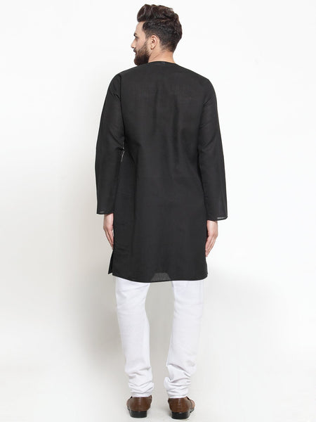 Designer Black Kurta With Churidar Pajama Set in Linen For Men by Treemoda