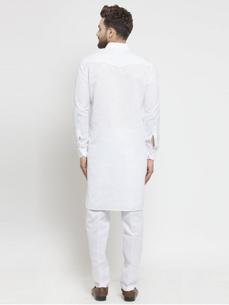 Designer White Pathani Lenin Kurta With Pants for a Royal Look By Treemoda