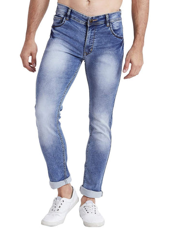 Men Slim Fit Mid Rise Light Blue Washed Jeans