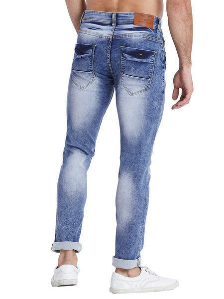Men Slim Fit Mid Rise Light Blue Washed Jeans