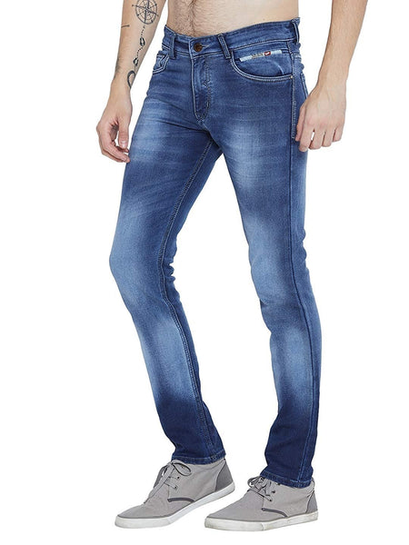 Men Light Blue Slim Fit Mid Rise Whisker Jeans
