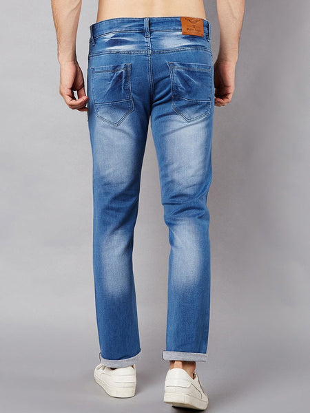 Men Blue Slim Fit Mid-Rise Low Distress Stretchable Jeans
