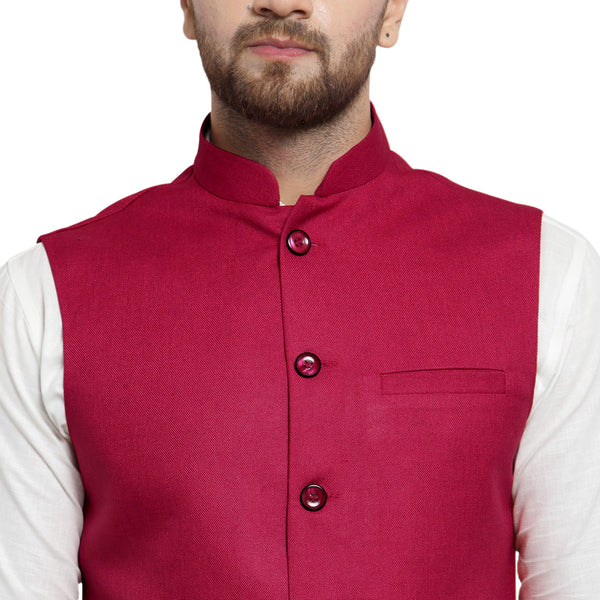 Treemoda Cherry Red Nehru jacket For Men Stylish Latest Design Suitable for Ethnic Wear/Wedding Wear/ Formal Wear/Casual Wear