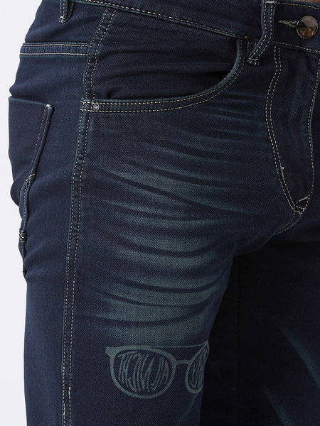 Men Navy Blue Slim Fit Mid-Rise Laser Washed Clean Look Stretchable Jeans