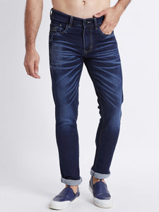 Men Blue Slim Fit Mid-Rise Laser Washed Clean Look Stretchable Jeans