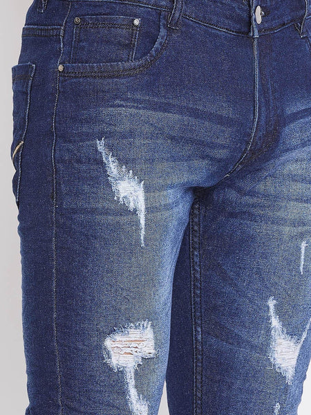 Men Blue Slim Fit Mid-Rise Mildly Distressed Stretchable Jeans