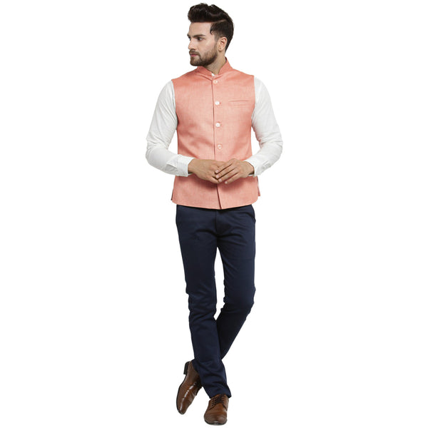 Treemoda Peach Nehru jacket For Men Stylish Latest Design Suitable for Ethnic Wear/Wedding Wear/ Formal Wear/Casual Wear