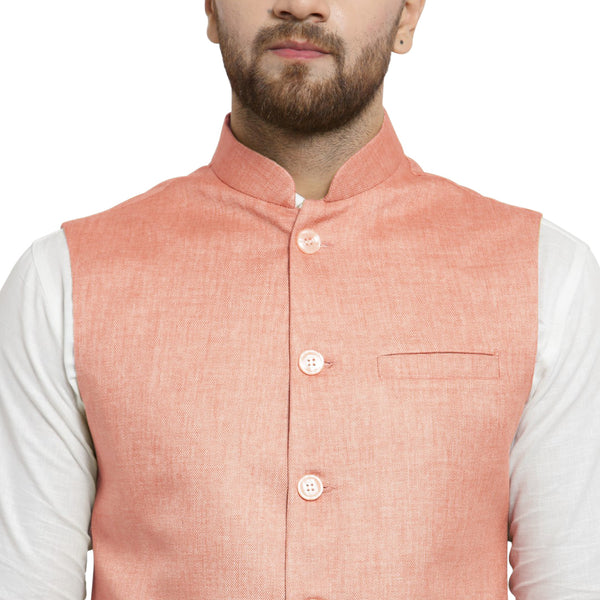 Treemoda Peach Nehru jacket For Men Stylish Latest Design Suitable for Ethnic Wear/Wedding Wear/ Formal Wear/Casual Wear