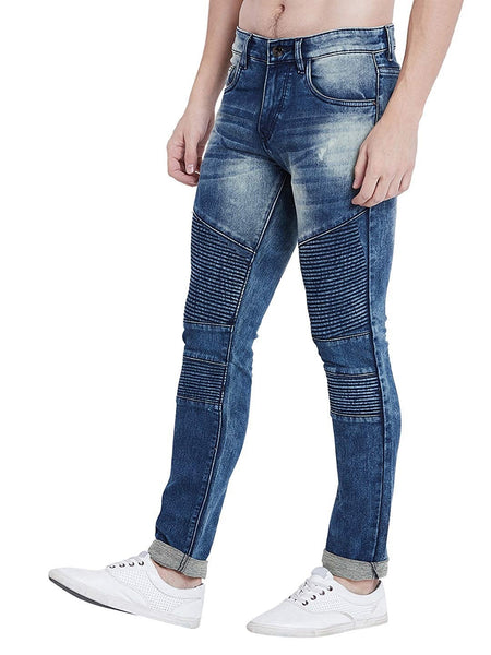 Men Slim Fit Stretchable Mid Rise Blue Washed Jeans