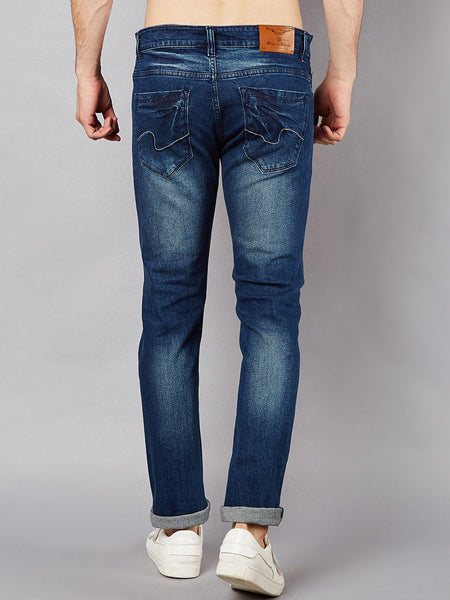 Men Blue Slim Fit Mid-Rise Low Distressed Stretchable Jeans