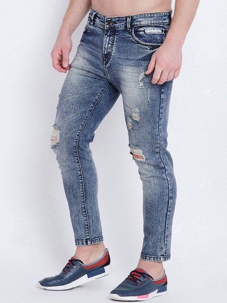 Men Blue Slim Fit Mid-Rise Highly Distressed stretchable Jeans
