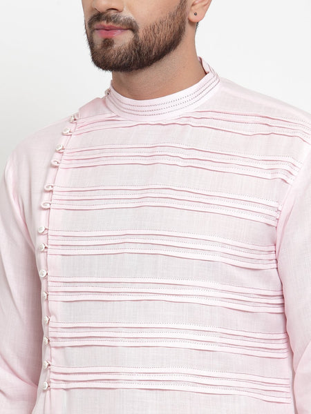 Designer Pink Kurta With Churidar Pajama in Linen For Men by Treemoda